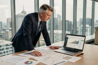 Analyste financier étudiant des graphiques boursiers avant de renforcer une position sur Europlasma