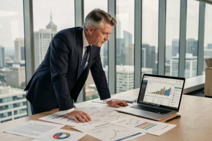 Analyste financier étudiant des graphiques boursiers avant de renforcer une position sur Europlasma