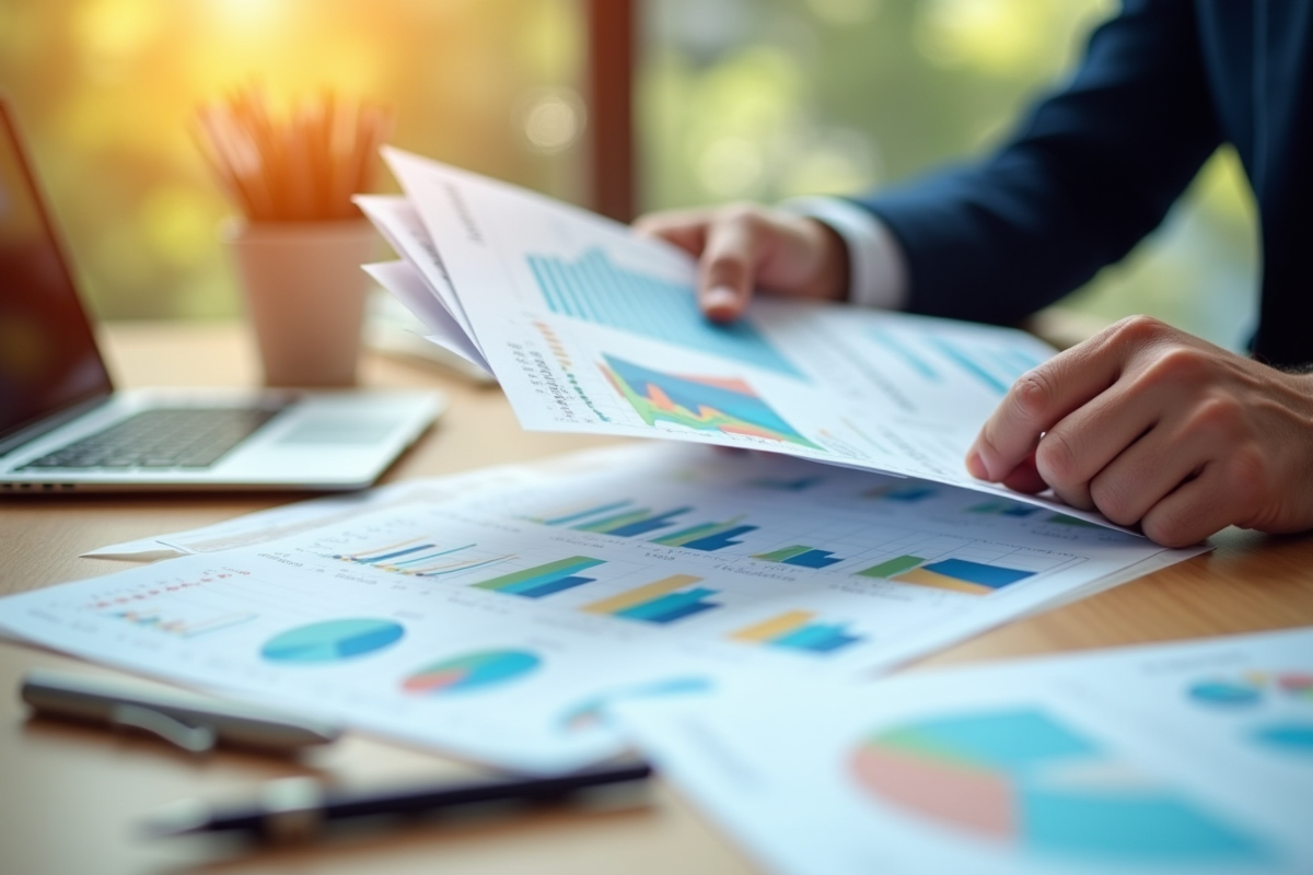 Analyste financier examinant des rapports avec graphiques colorés