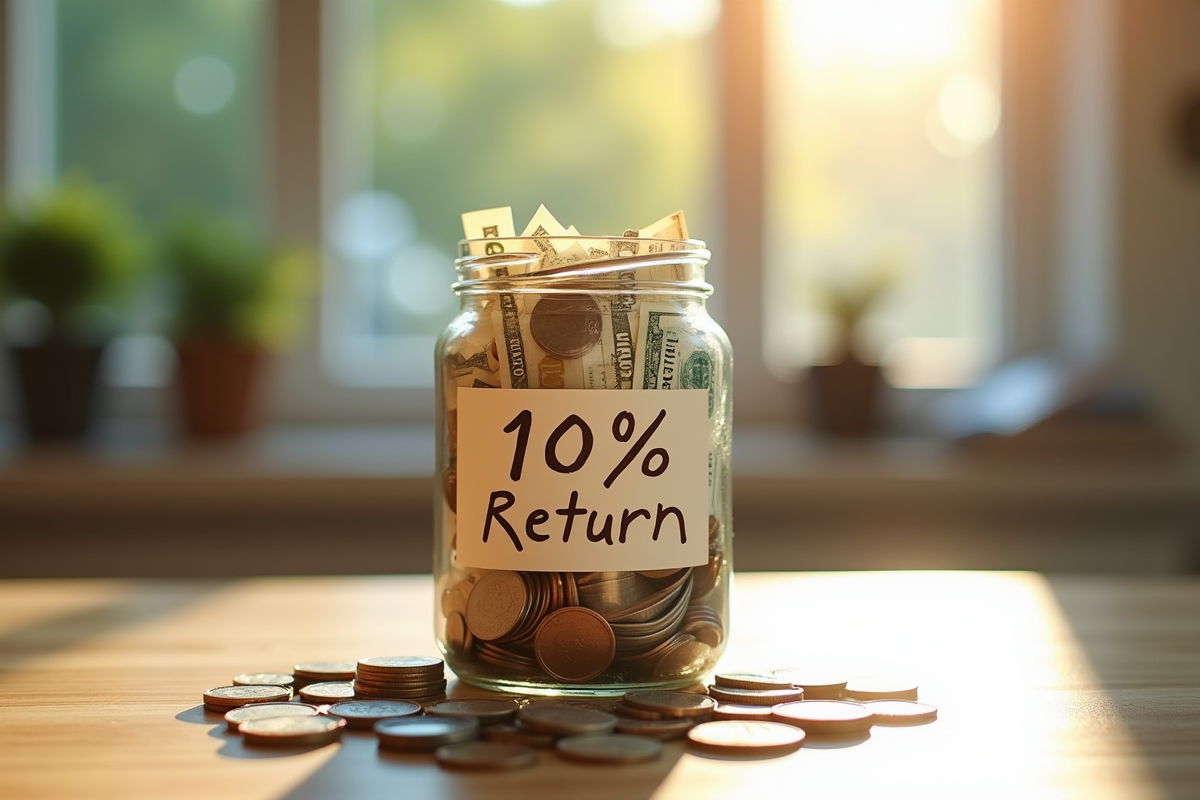 Argent en pièces et billets avec étiquette 10 pourcent