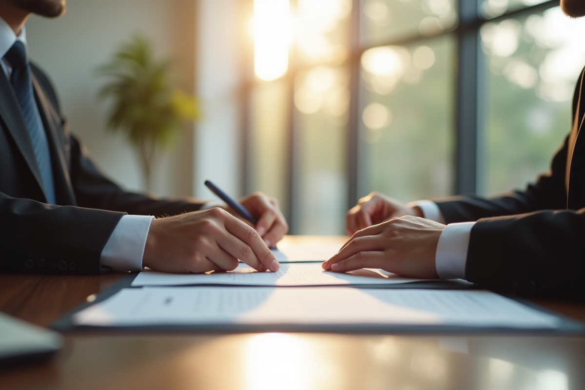 Avocat et professionnel d'affaires examinant des documents juridiques