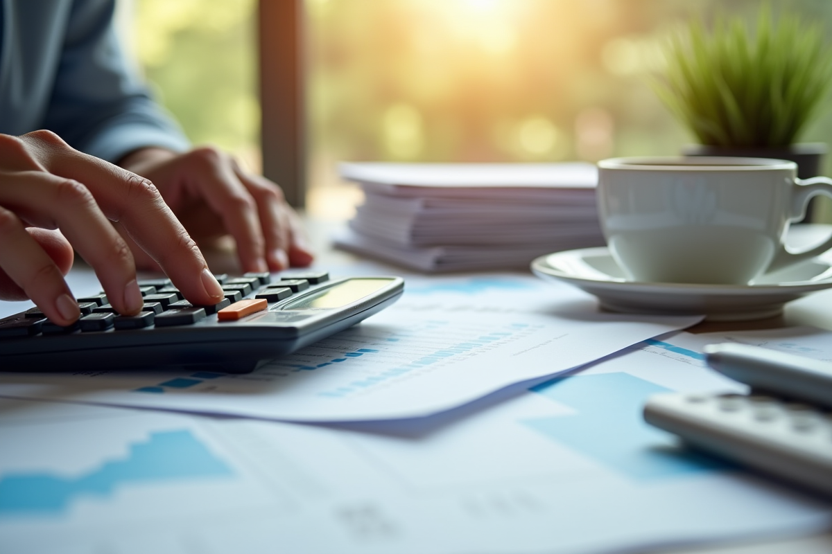 Main utilisant calculatrice avec papiers de prêt immobilier