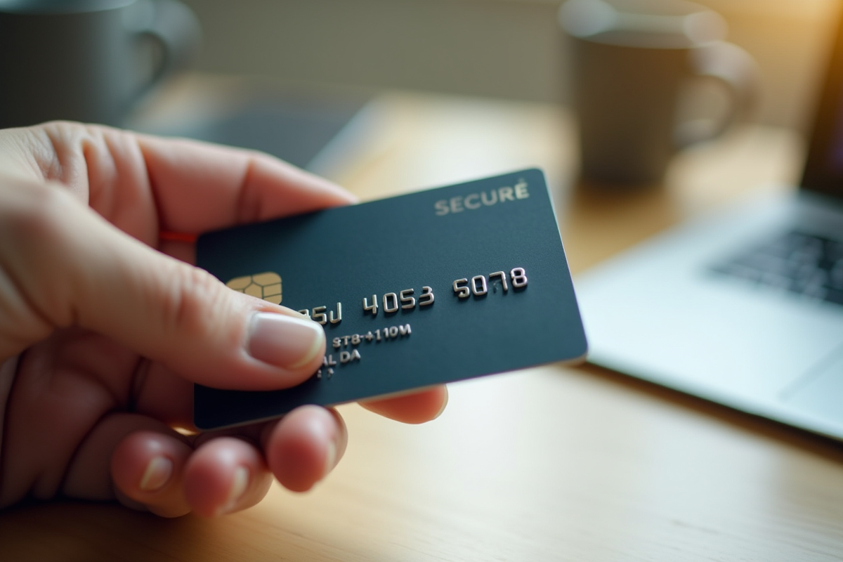 Main tenant une carte de credit moderne en gros plan