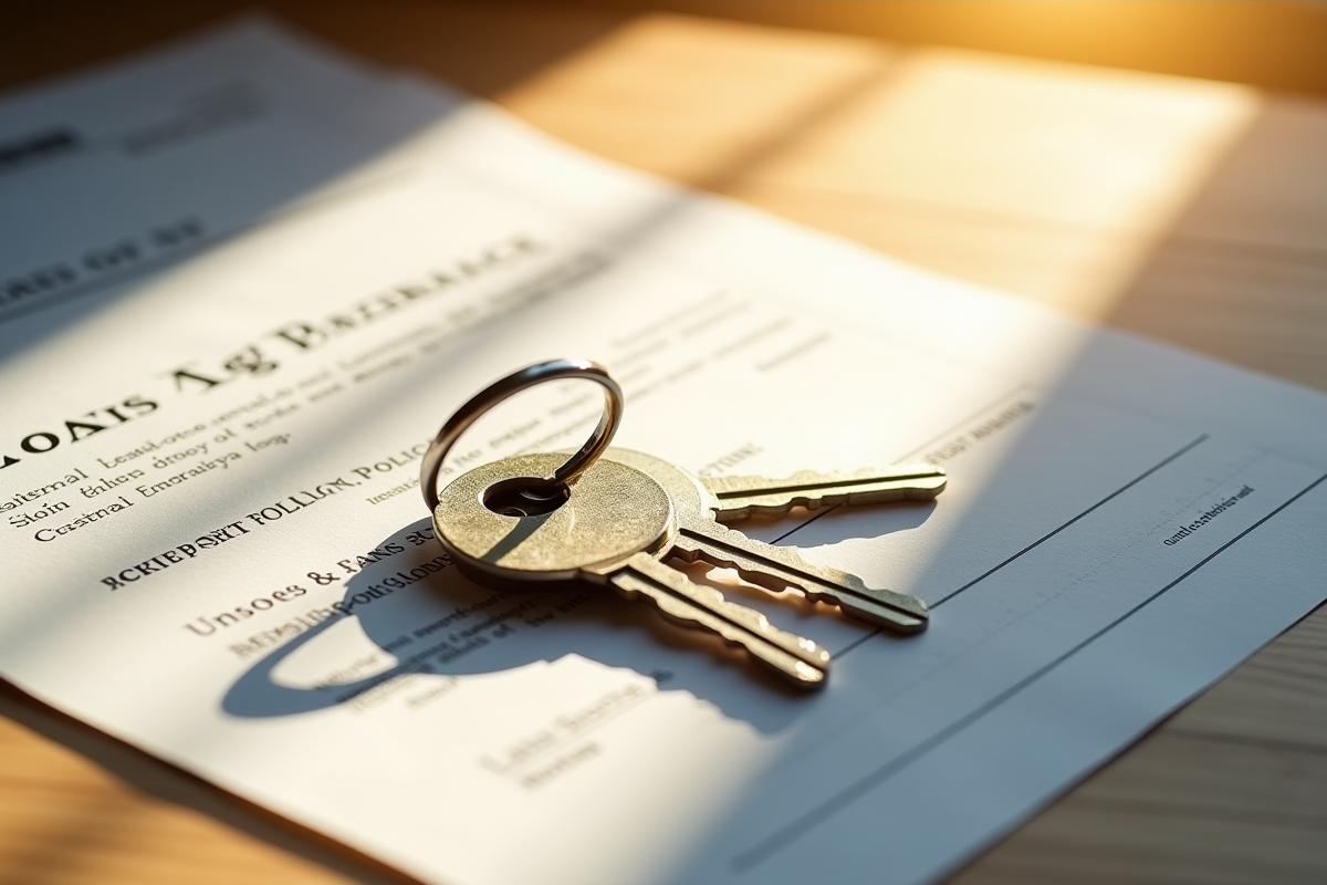 Jeunes clés de maison sur un contrat de prêt immobilier sur une table en bois