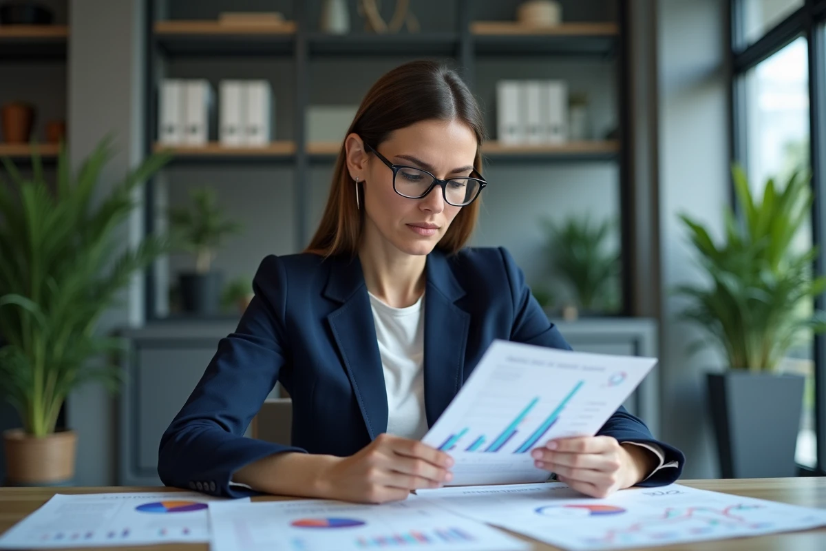 Femme professionnelle analysant des tableaux comparatifs d'EPA IA avant un investissement financier en 2026