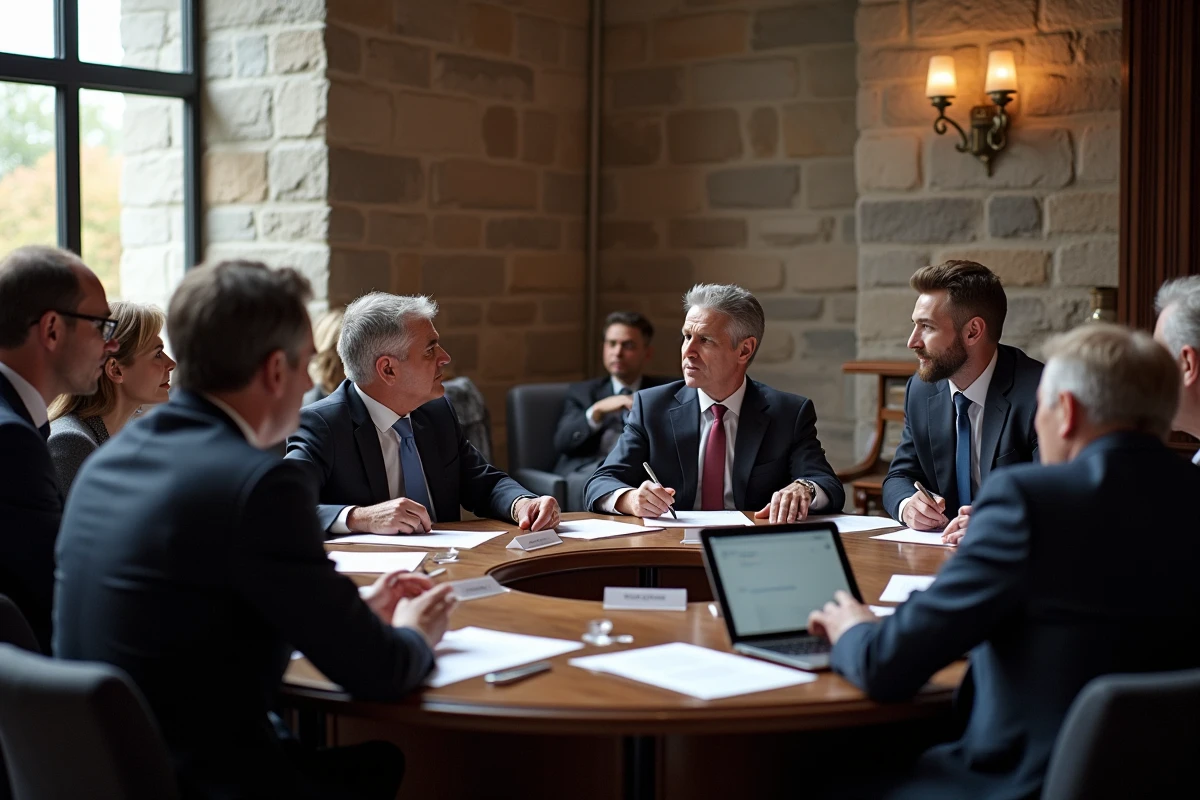Conseil municipal en séance dans une salle moderne