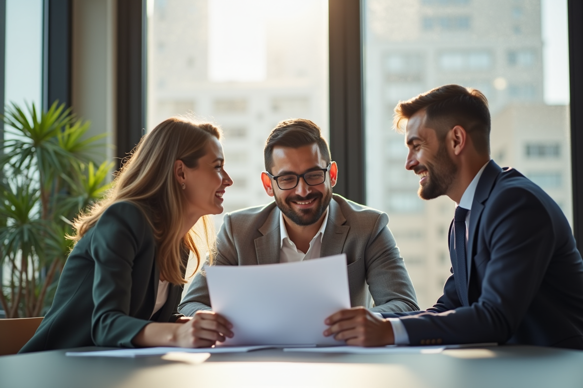Professionnel expliquant documents financiers à un couple