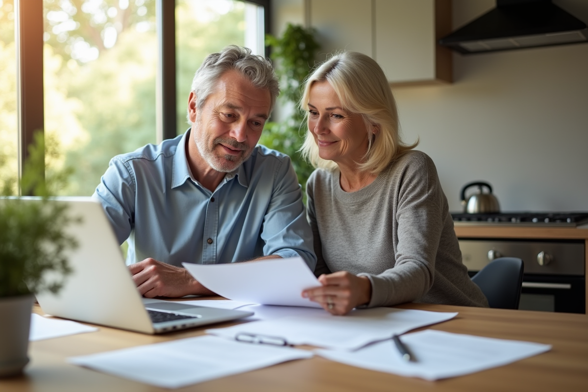 Couple mature dans la cuisine lumineuse et moderne