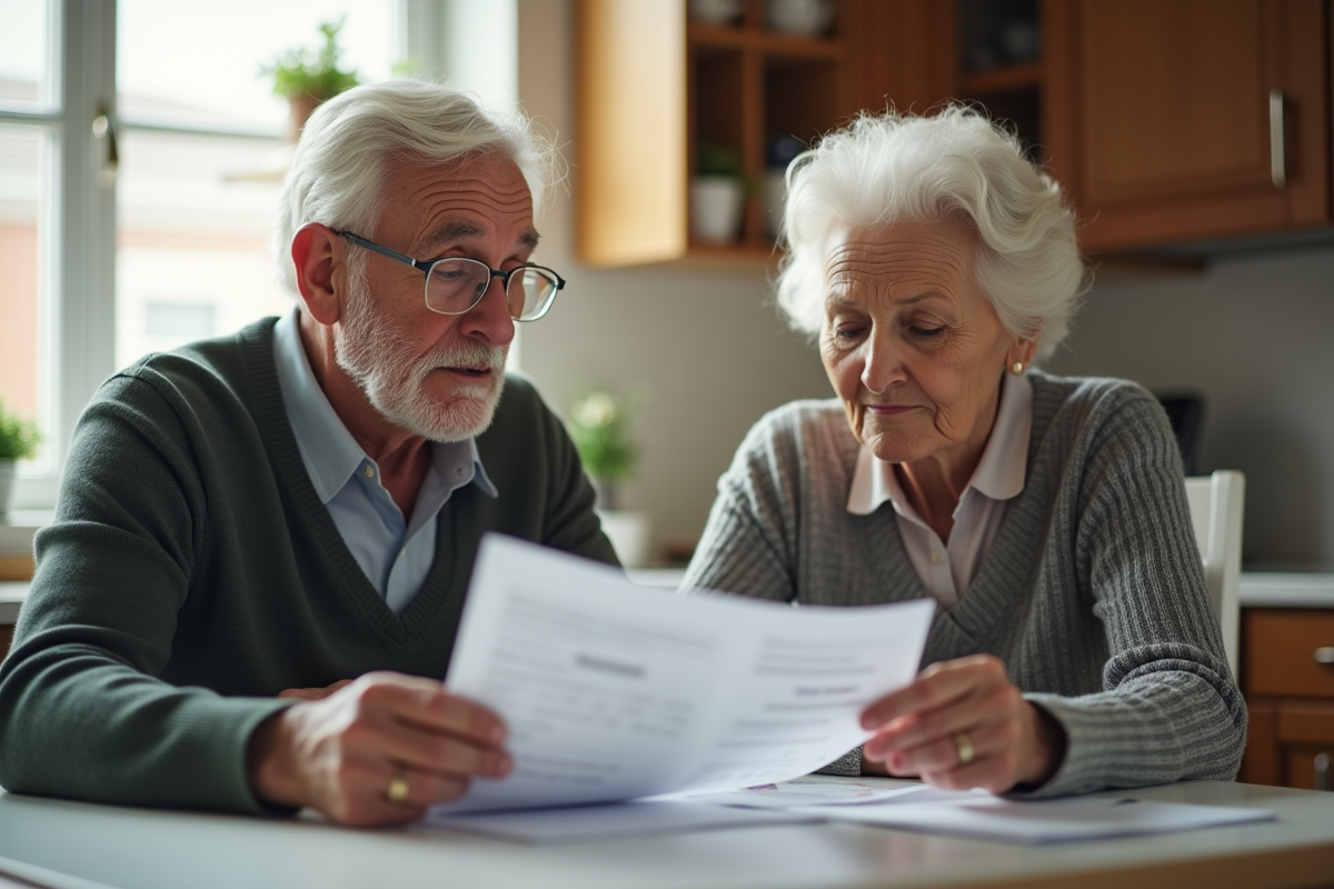 Couple senior examinant des factures à la maison