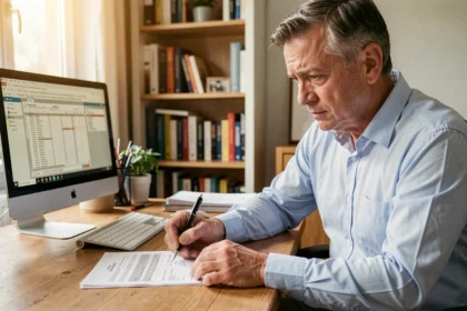 Homme remplissant une déclaration fiscale française à son bureau, illustrant la question de la case 2BH et la flat tax