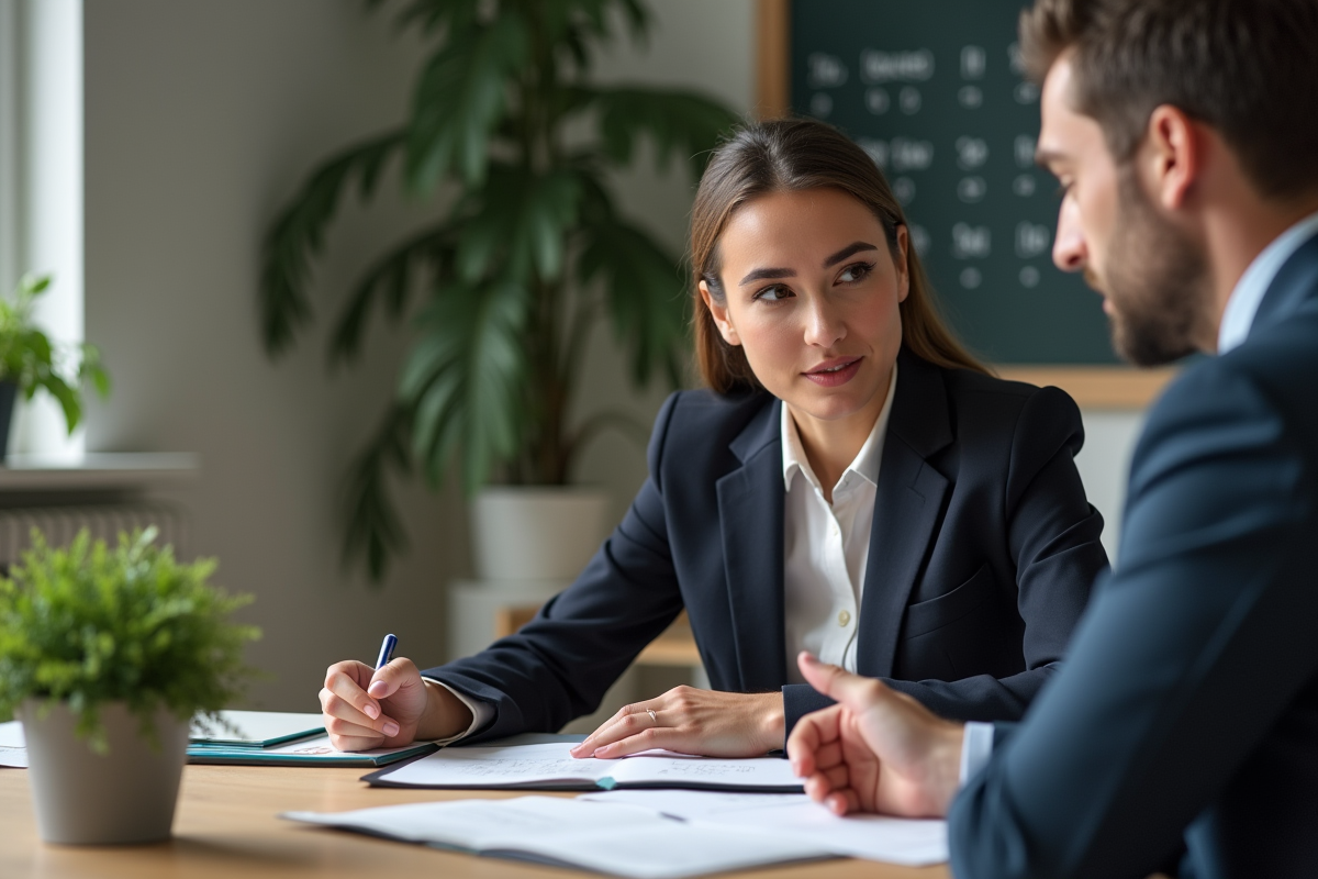Jeune femme professionnelle discutant avec un collègue