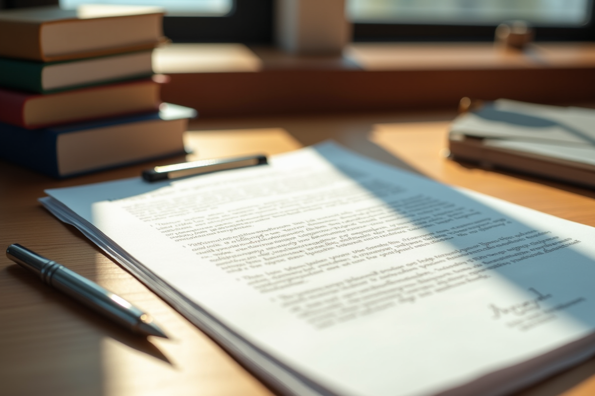 Document juridique sur bureau moderne avec livres et stylo