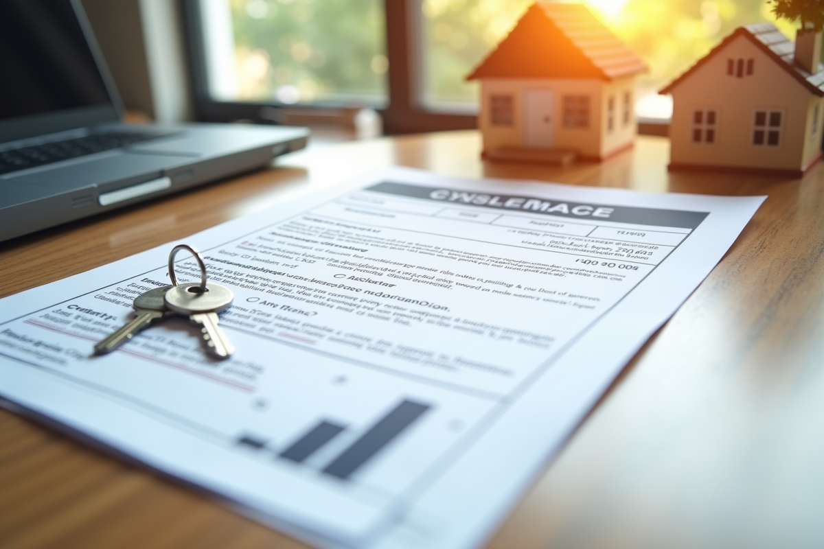 Documents de prêt immobilier avec clé sur bureau en bois