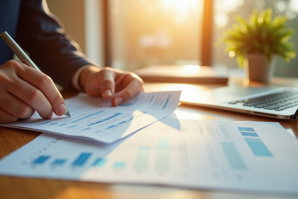 Mains tenant des documents de retraite et rapports financiers