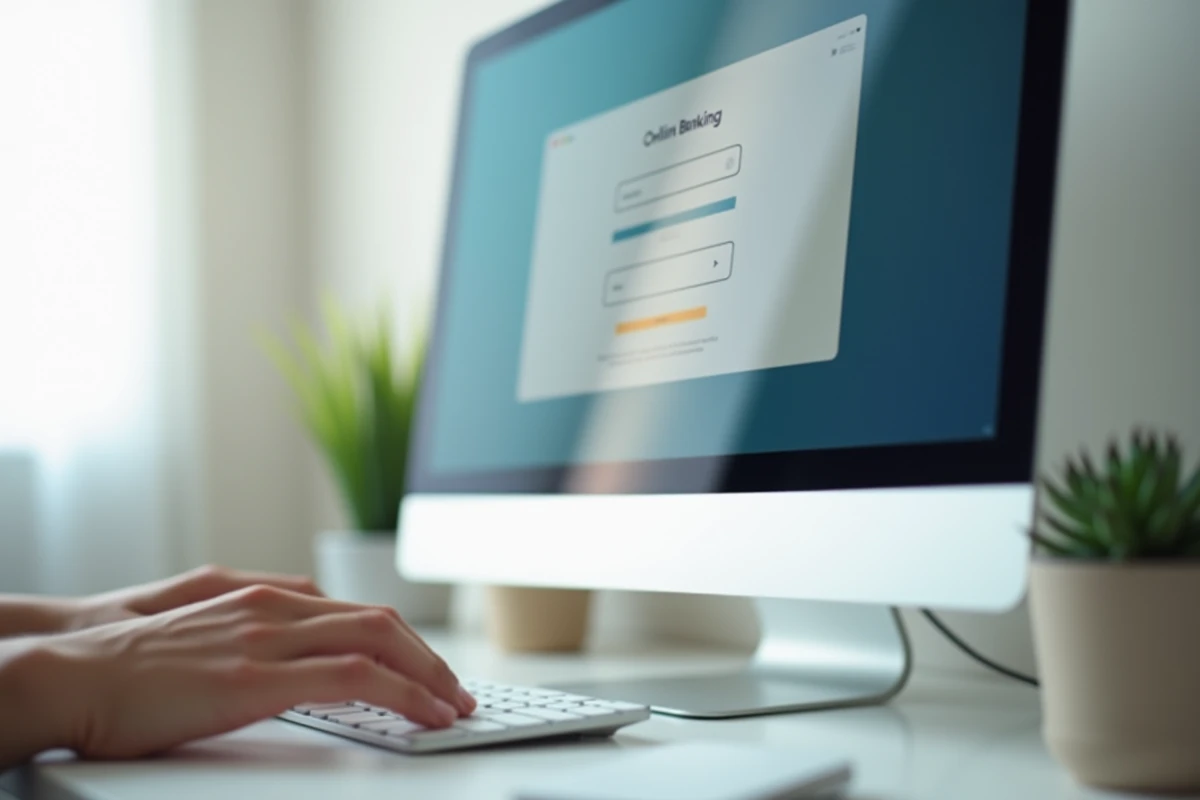 Écran d'ordinateur affichant la page de connexion sécurisée de l'espace Cyberplus avec clavier au premier plan