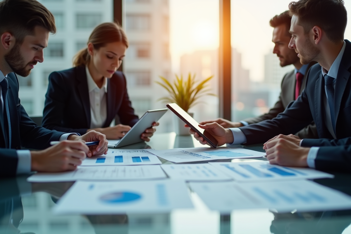 Groupe de professionnels analysant des graphiques financiers