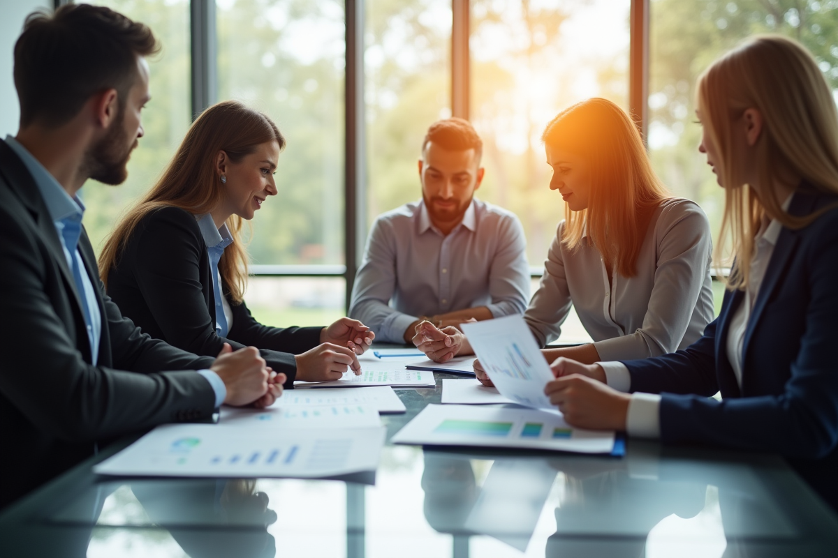 Groupe de professionnels analysant des documents financiers