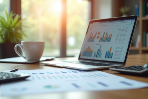 Espace de travail moderne d'un comptable avec ordinateur et documents