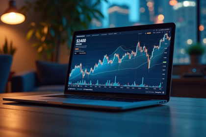 Espace de travail financier moderne avec ordinateur et calculatrice