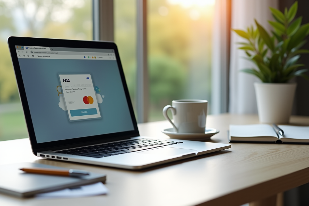 Espace de travail moderne avec ordinateur et tasse de cafe
