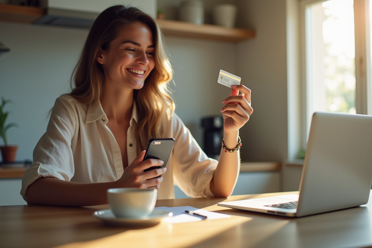 Jeune femme souriante utilisant son smartphone pour acheter en ligne