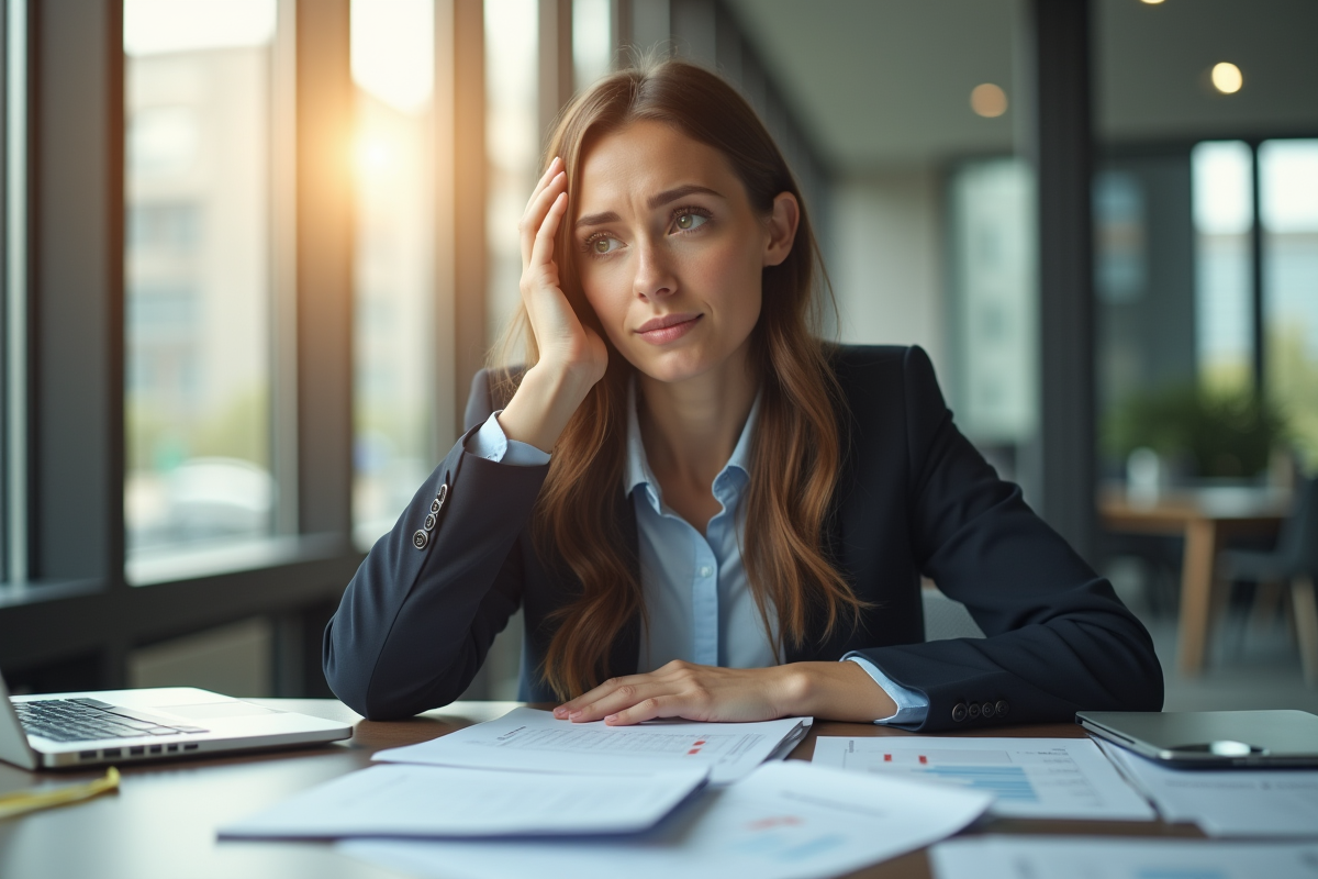 Femme d'affaires inquiète dans un bureau moderne