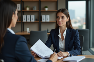 Femme d affaires en réunion dans une banque moderne