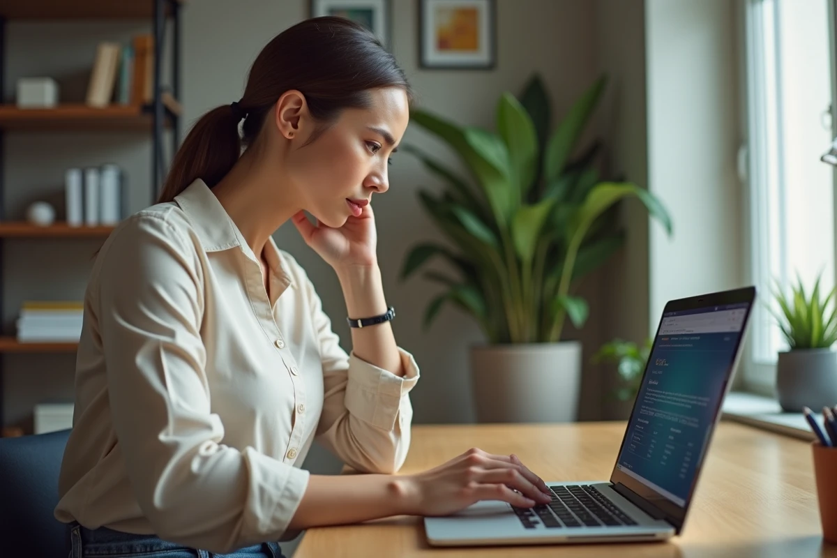 Femme concentrée sur son ordinateur dans un bureau moderne