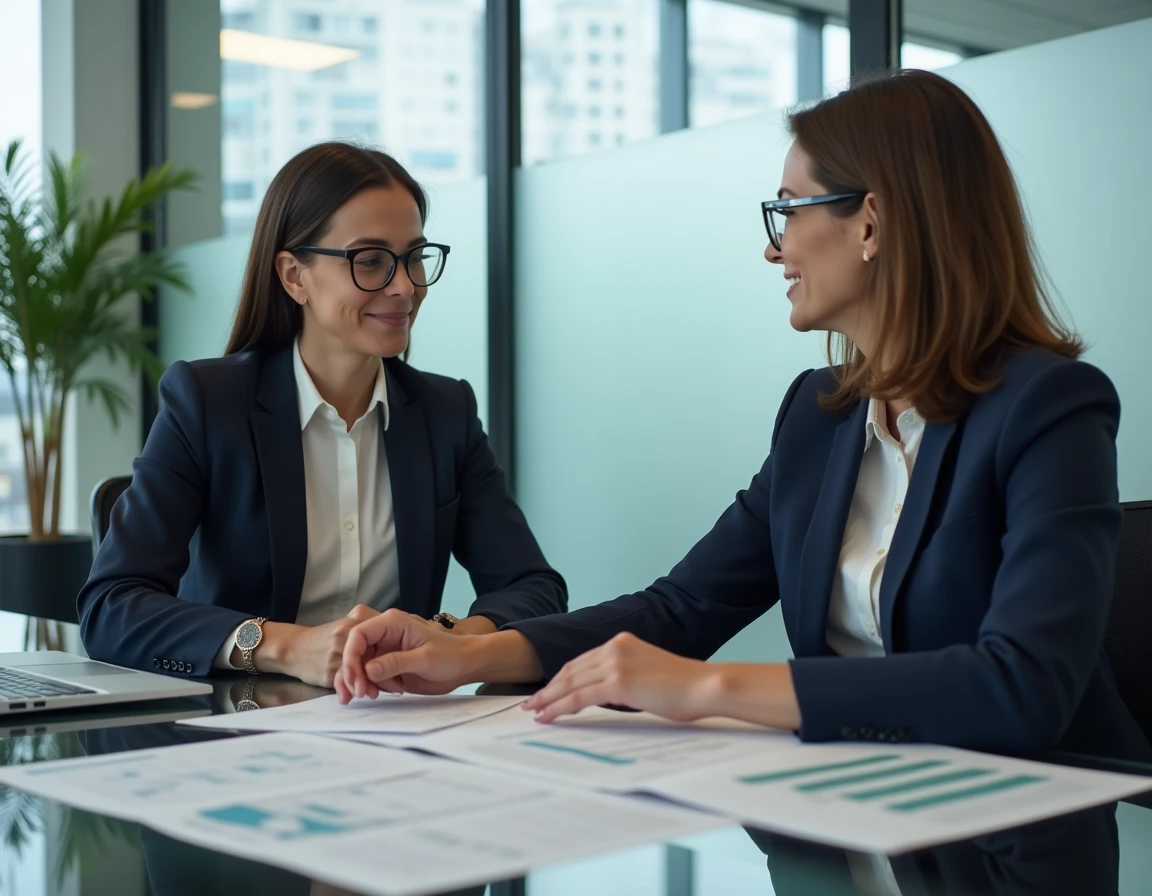 Femme en rendez-vous bancaire discutant d'une résiliation d'assurance de prêt immobilier avec un conseiller