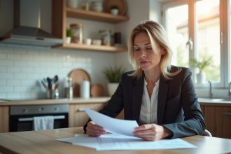 Femme professionnelle examine des documents de mortgage