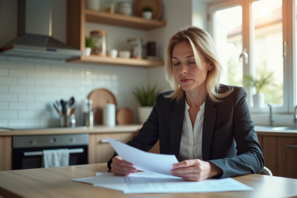 Femme professionnelle examine des documents de mortgage