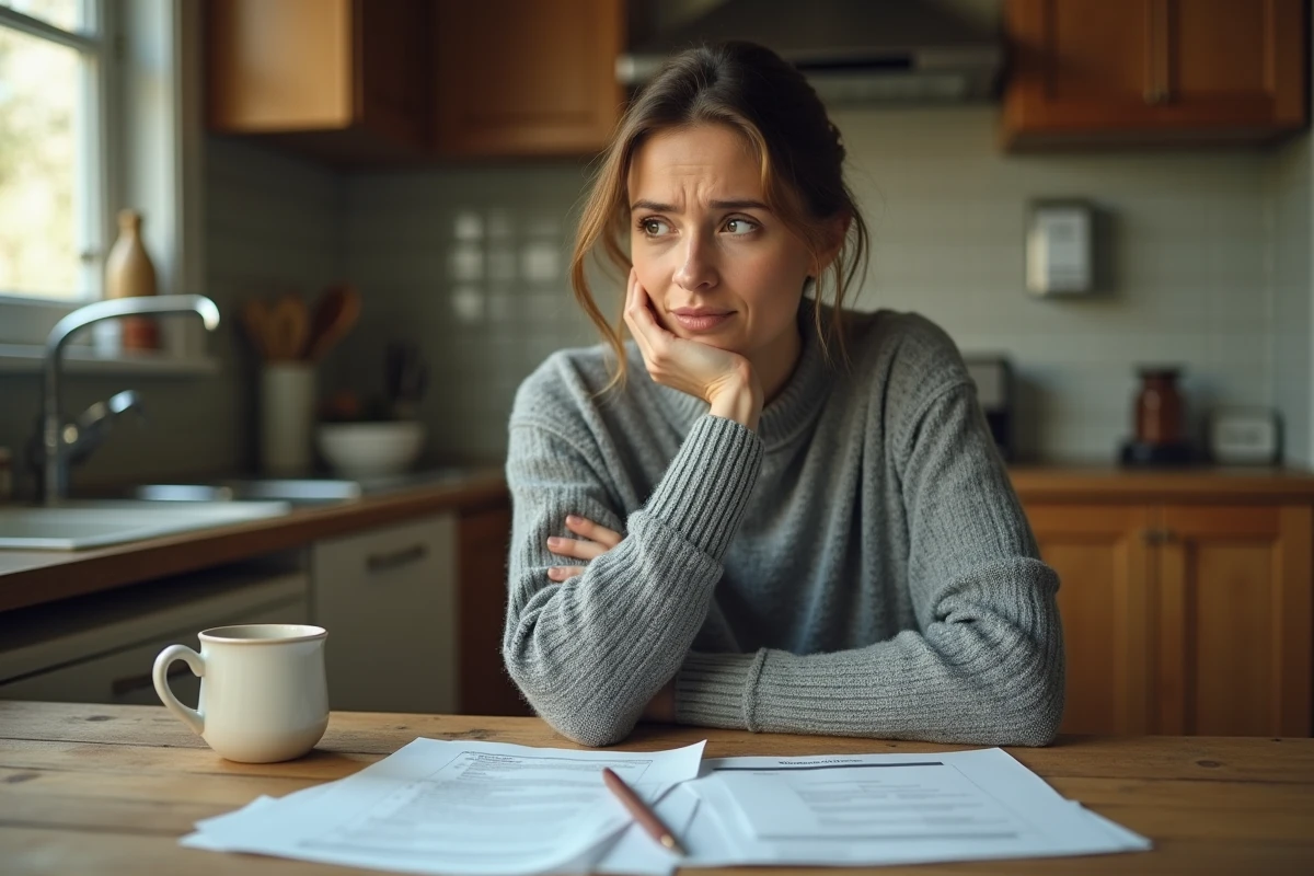 Femme seule consultant des documents administratifs relatifs au RSA après une mise en couple récente