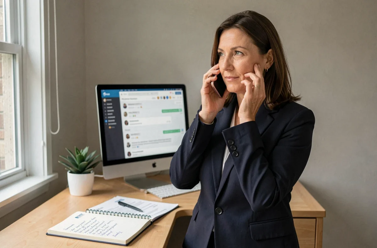 Femme téléphonant au service client depuis son bureau à domicile pour un litige de prélèvement