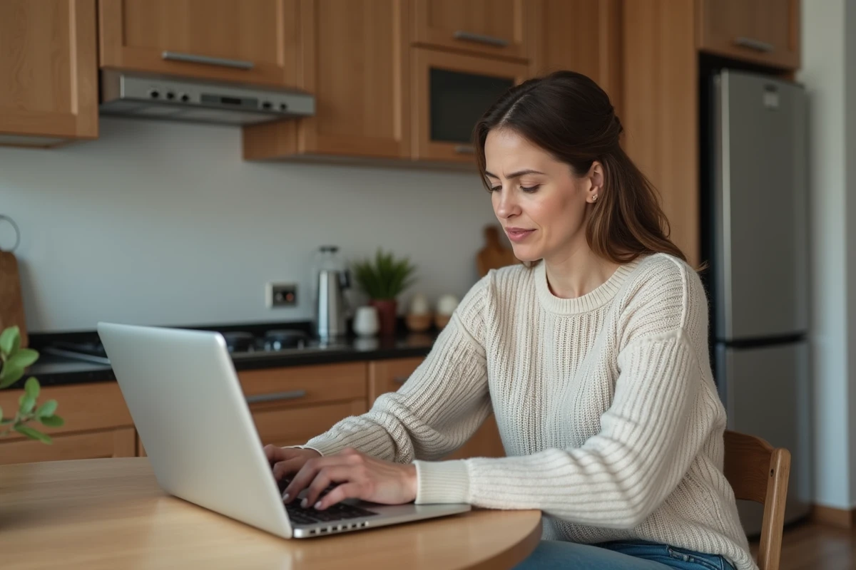 Femme vérifiant son relevé bancaire à la maison
