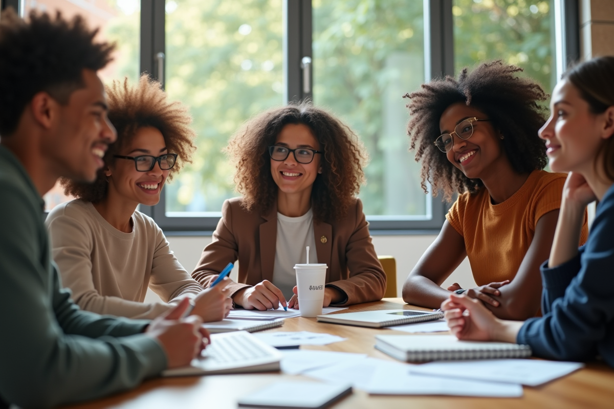 Groupe de jeunes adultes travaillant sur des documents financiers