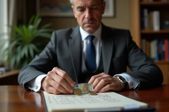 Homme d'âge moyen examinant un billet ancien et une pièce euro