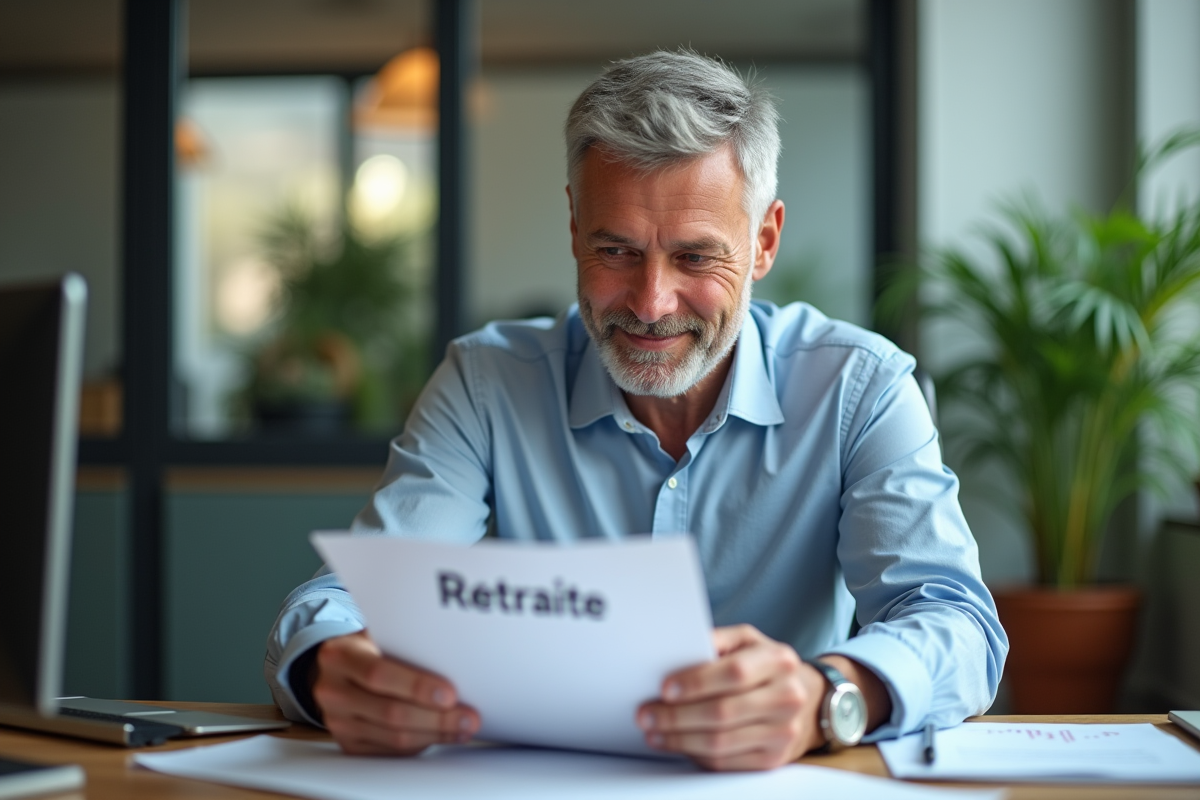 Homme d'âge moyen dans un bureau moderne pour l'article retraite