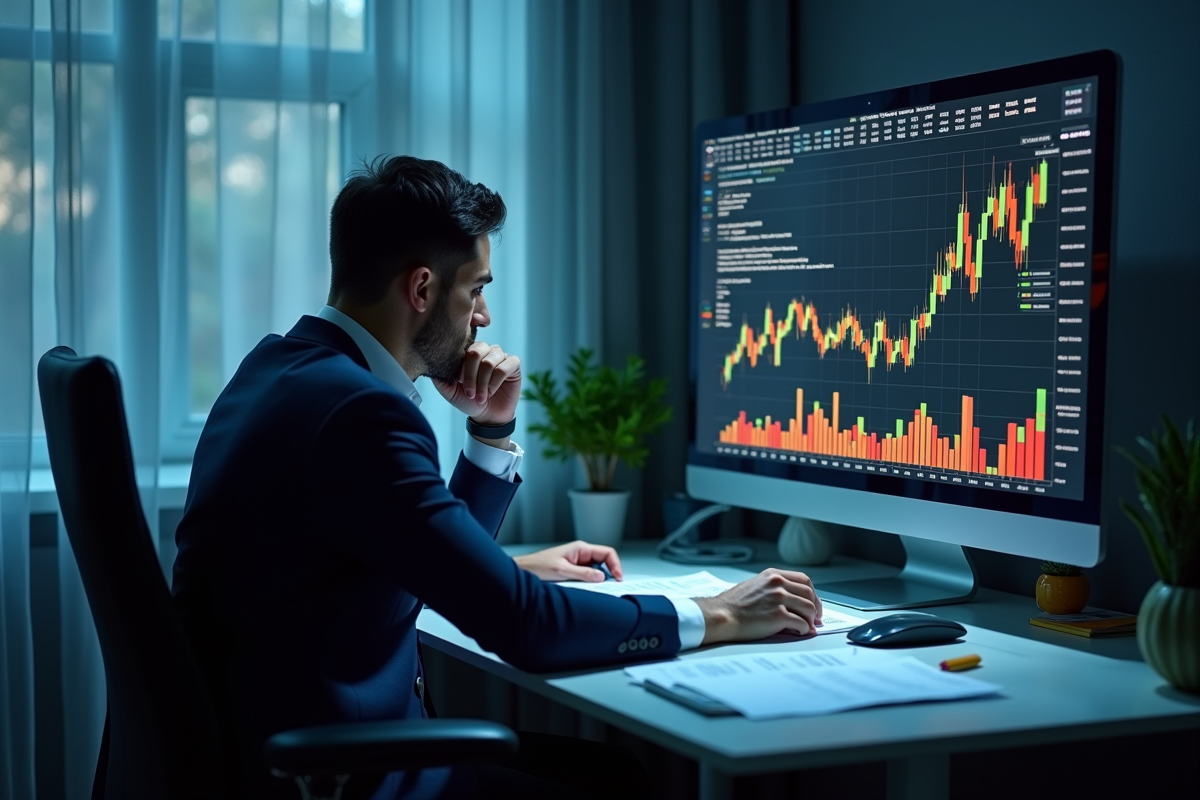 Investisseur inquiet analysant des graphiques financiers