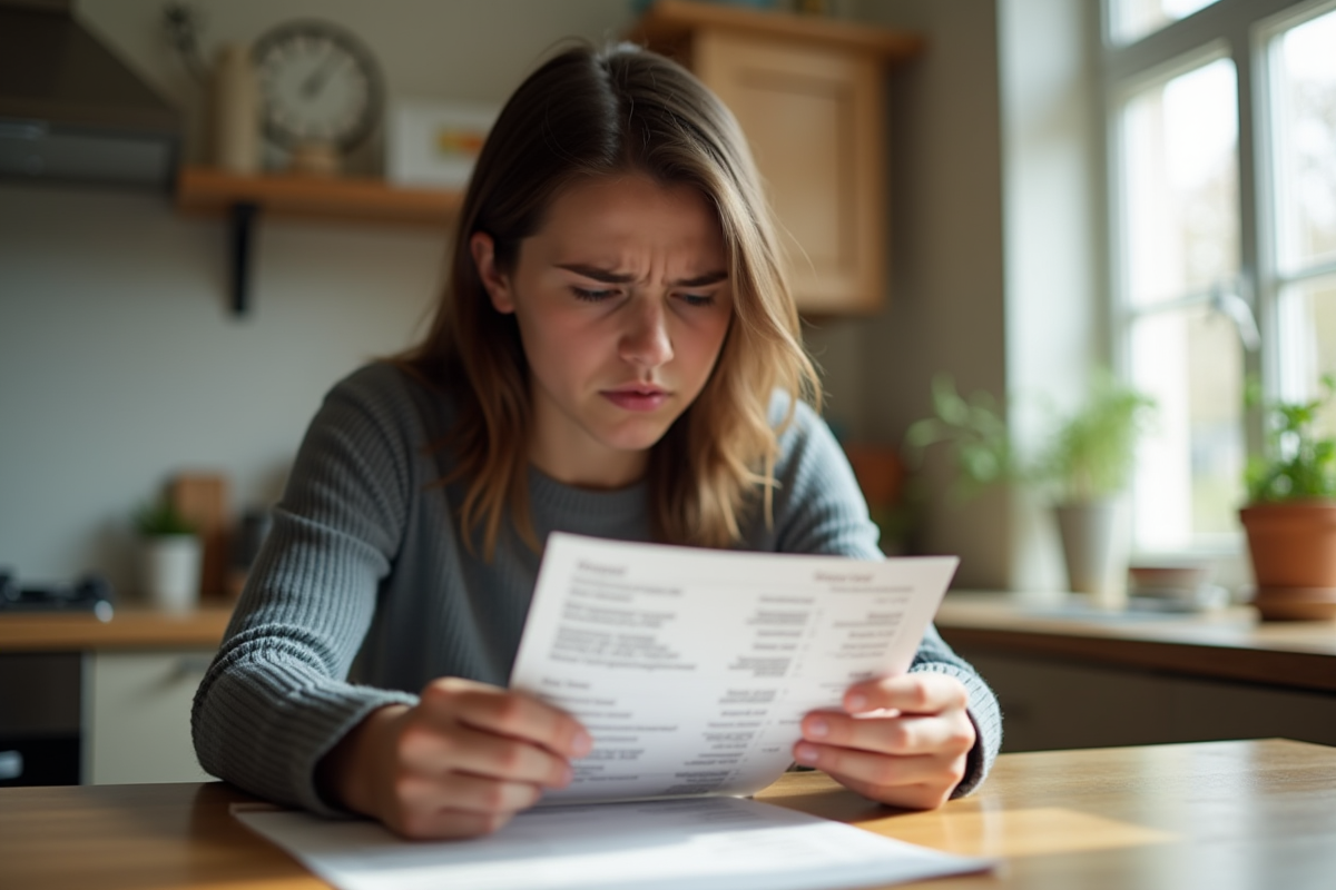 Jeune adulte inquiet regardant un reçu de banque