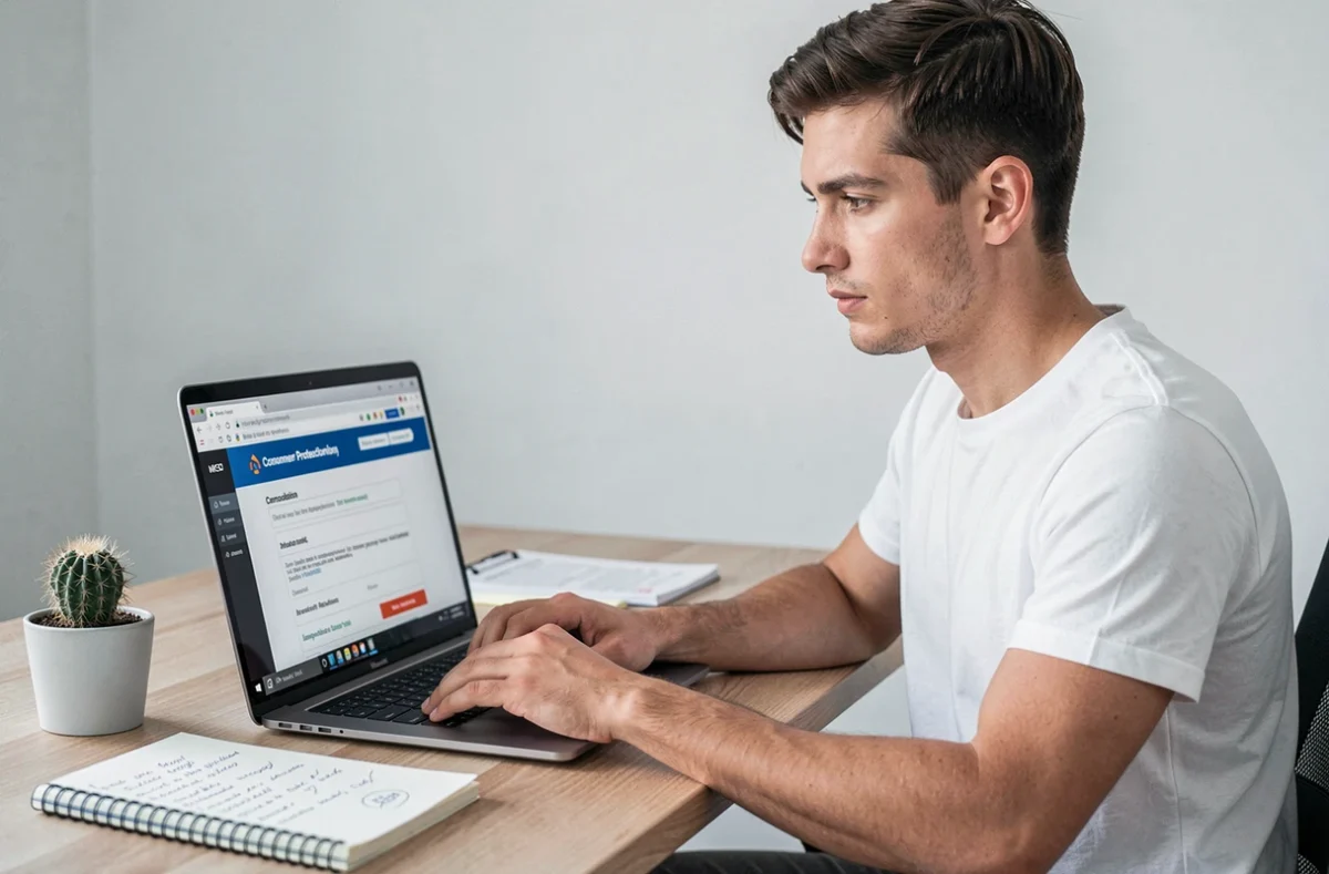 Jeune homme effectuant une démarche en ligne pour bloquer un prélèvement REMISEREDUC et protéger un proche