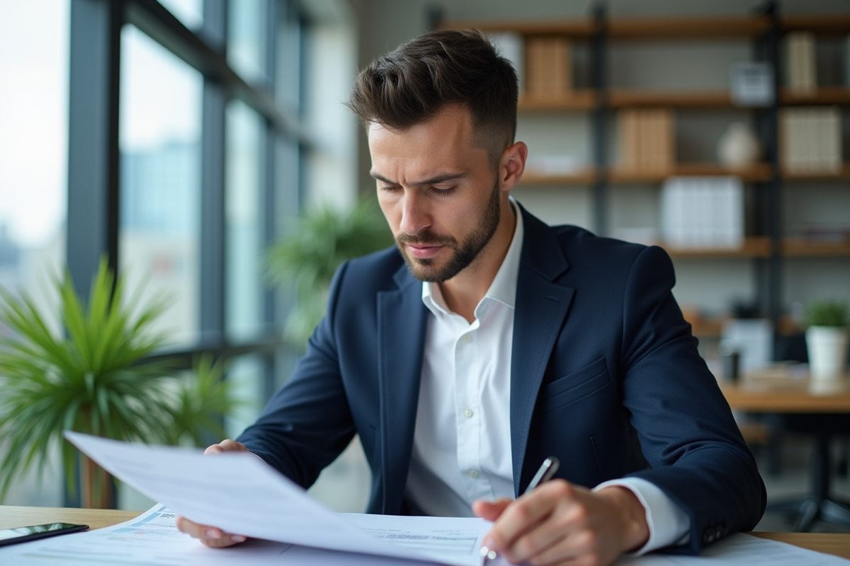 Homme d'affaires en blazer dans un bureau lumineux