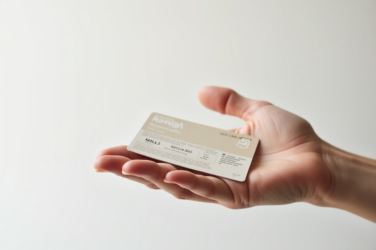 Main tenant une carte cadeau et un coupon lumineux