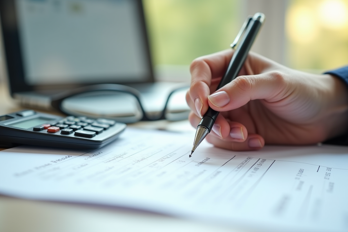 Main remplissant un formulaire de calcul de retraite