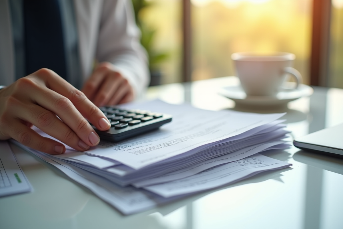 Main tenant des relevés de prêt étudiant et une calculatrice