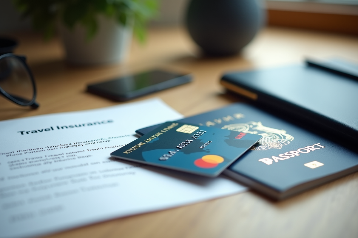 Mastercard sur un document de voyage avec passeport et accessoires