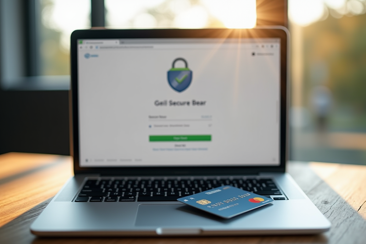 Ordinateur portable avec carte de credit sur une table en bois