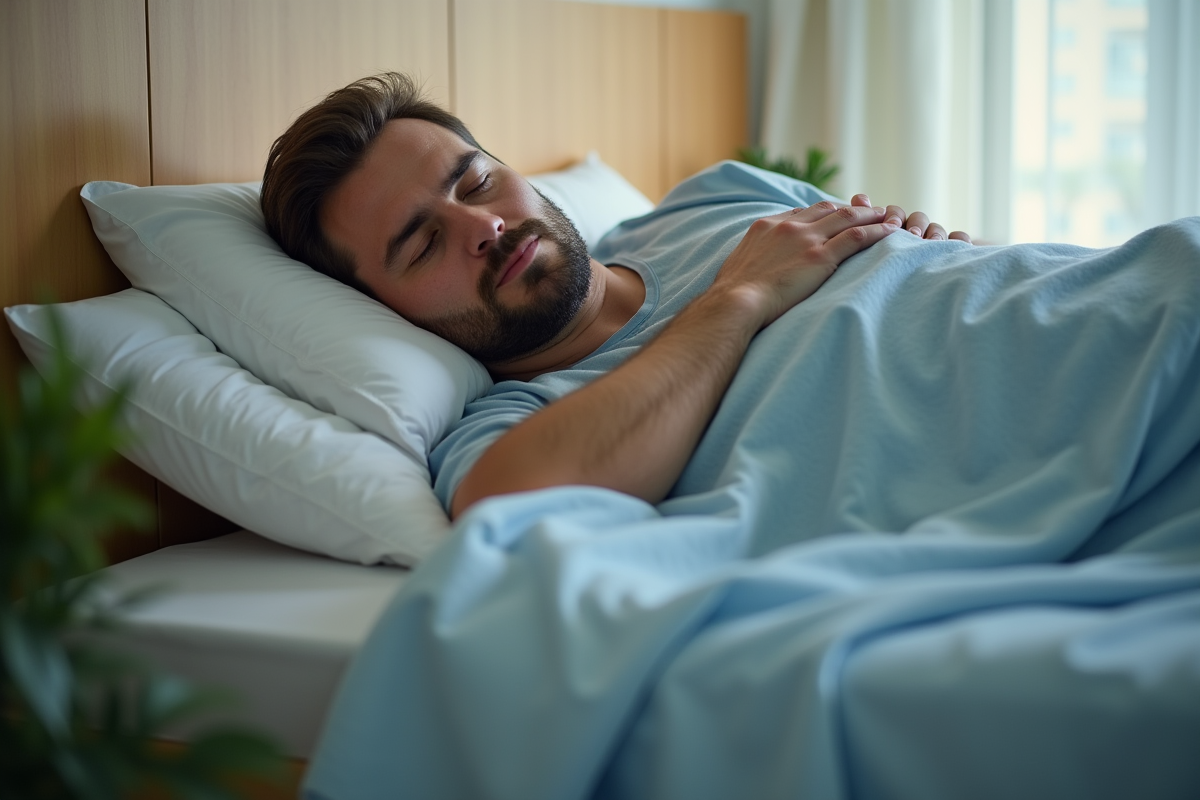 Patient allongé dans son lit avec certificat médical à côté