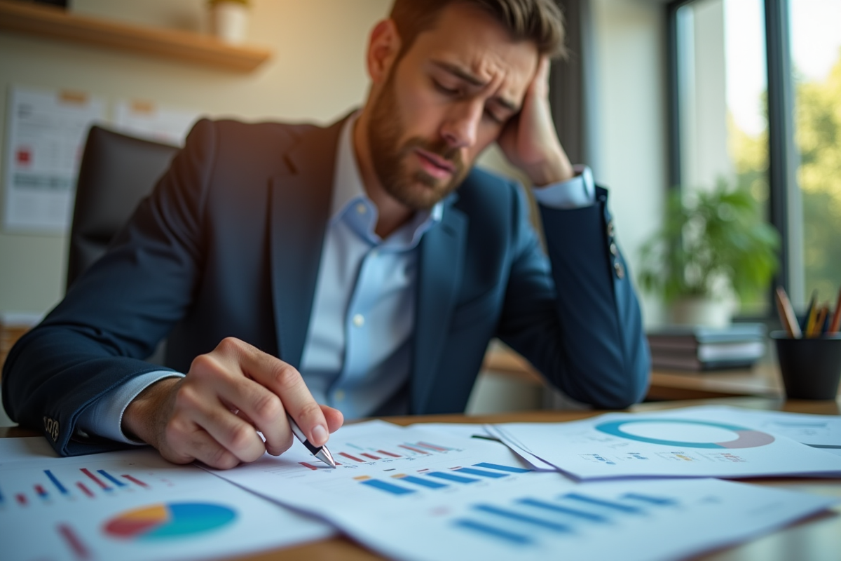 Un professionnel inquiet regarde des documents financiers
