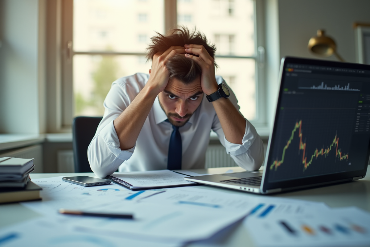 Personne stressée au bureau avec documents financiers
