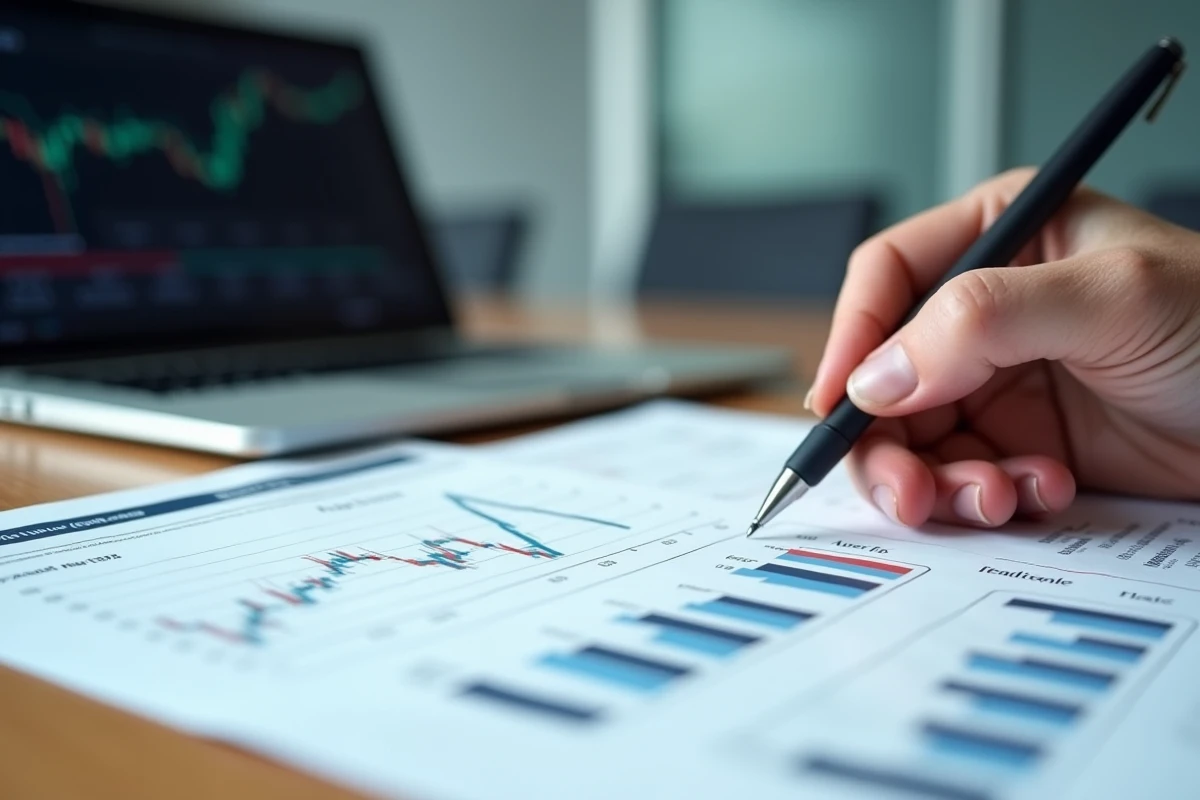 Rapport de portefeuille financier annoté comparant les valeurs défensives et les données EPA sur une table de conférence